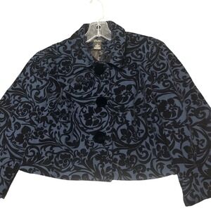 Cupio Navy‎ Blue Black Velvet Paisley Cropped Boxy Fit Jacket Size 6